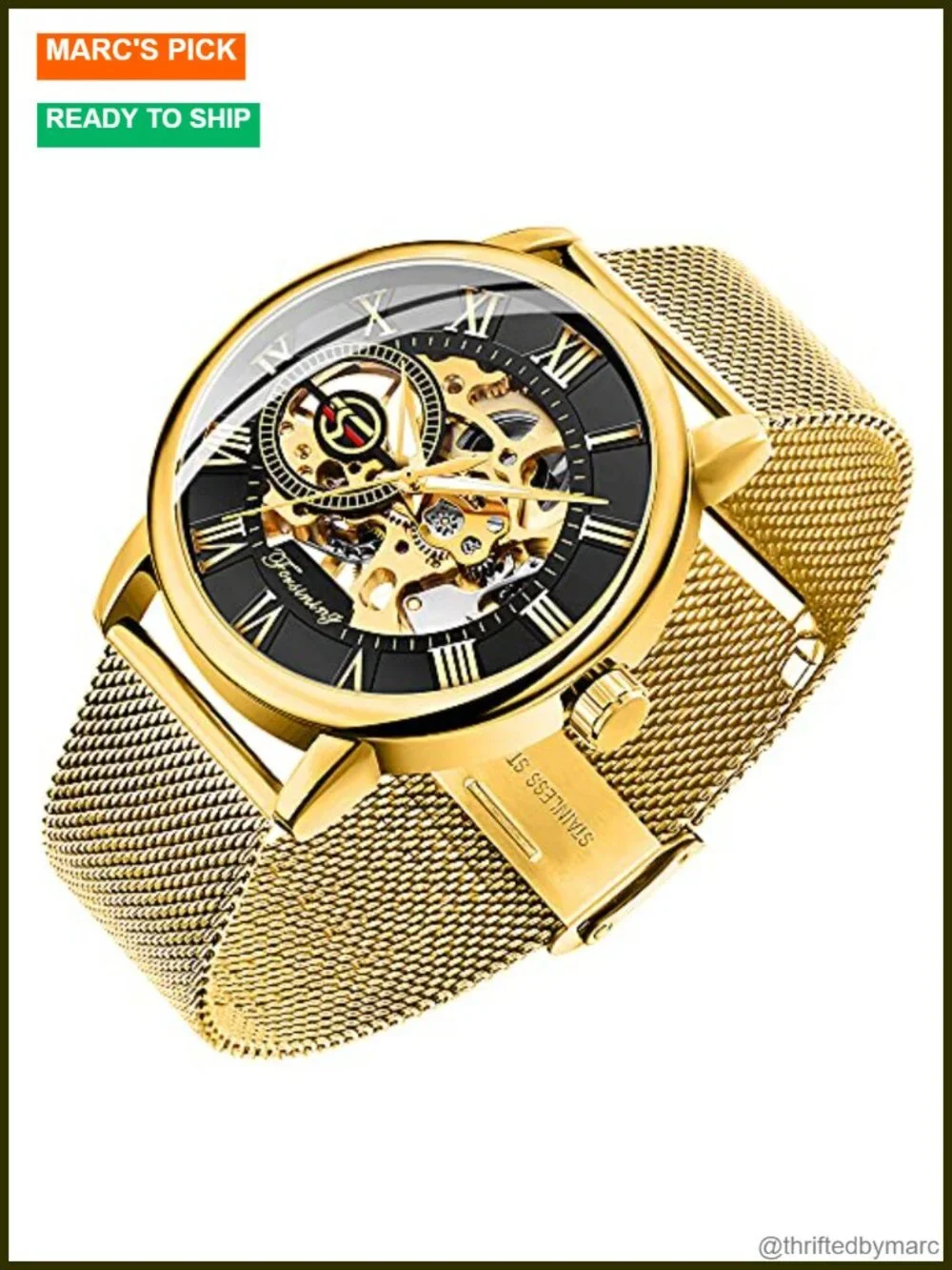 Mechanical Hand Wind Skeleton Watch Roman Numeral Stainless Steel Men's Watch